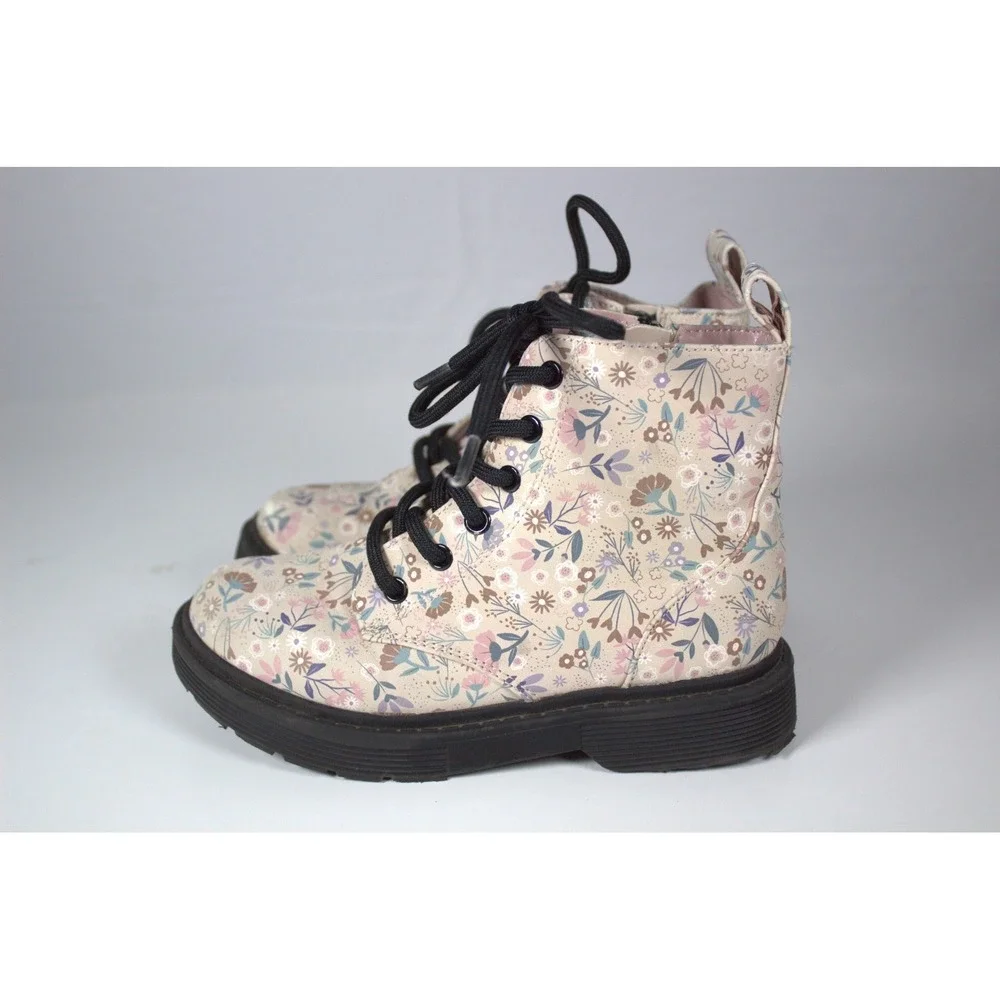 Art Class Zoe Girls US 13 Combat Boots Light Pink Floral Side Zipper Lace Up
